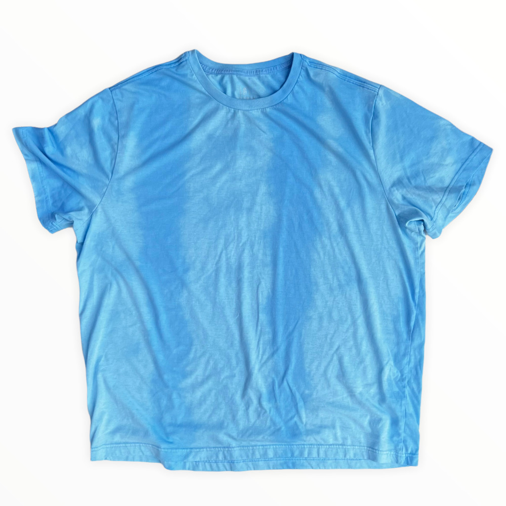 Hand Dyed, Tie Dyed Upcycled Light Blue Crew Neck T-Shirt Unisex Sz 2XL